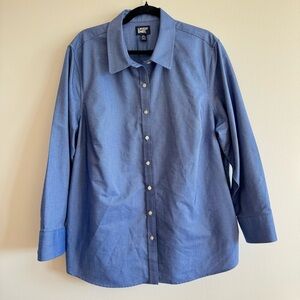 Lands End Blue Button Down Chambray Blouse Shirt Oxford 2X